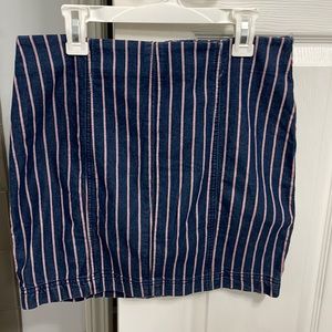 Red pinstripe stretch jean fabric mini skirt ladies small